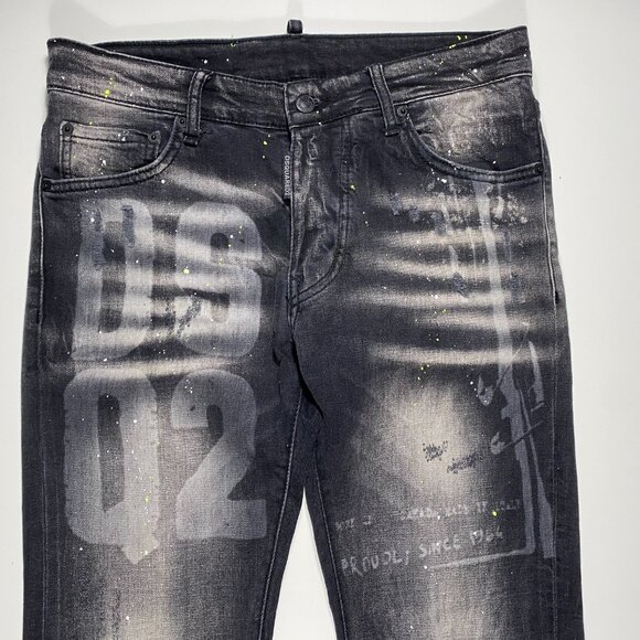 Dsquared2 Dan Caten Distressed Paint Splatter Cool Guy Jeans Black Men's 31x32 - Picture 3 of 9